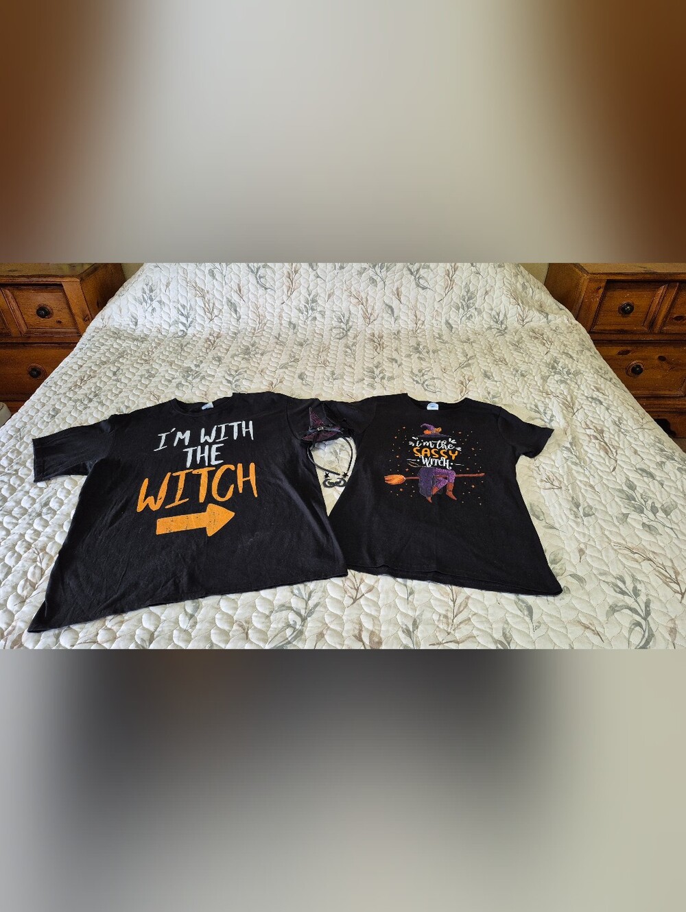 Men and Women's Black Halloween Witch Graphic T-Shirts